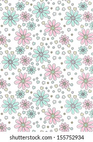 Light pink and aqua floral pattern.
Illustrator swatch of repeat pattern included.