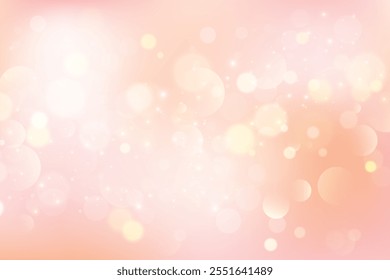 Light pink background with bokeh. Abstract golden glitter texture. Beige gradient with glow. Ivory pastel blurred backdrop for wedding invitation design. Nude elegant vector gradation wallpaper