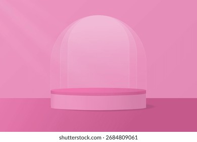 Fondo rosa claro con el podio del cilindro, exhibición del producto