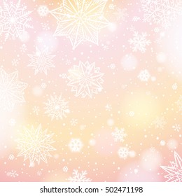 Light pink background with snowflakes and stars, vector illustration