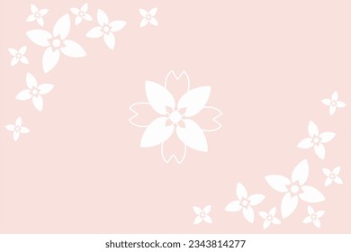 Light pink background with White flowers drawing,  beautiful simple greeting card template or Decorative frame, Illustration vector design