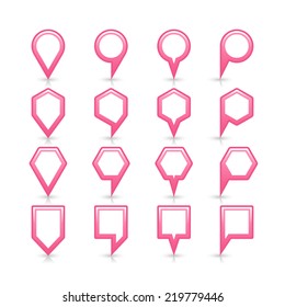 Light pink blank map pin sign satin location icon with gray shadow and reflection isolated on white background. Web design element save in vector illustration 8 eps