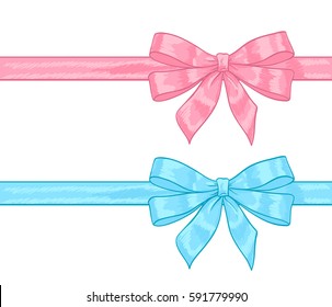 light pink and blue bows on white. vector