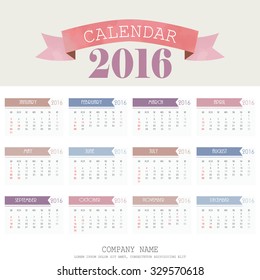 Light pink blue calendar on new year 2016