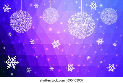 Light Pink Blue christmas postcard low polygon background. Vector illustration consisting of triangles. Abstract triangular polygonal origami or crystal design of New Year celebration.