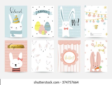 Light pink blue collection for banners, Flyers, Placards and Posters with bear,cat,rabbit,giraffe,tiger,hen, crown and gift box