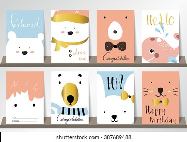 Light pink blue collection for banners, Flyers, Placards with cute bear rabbit and cat