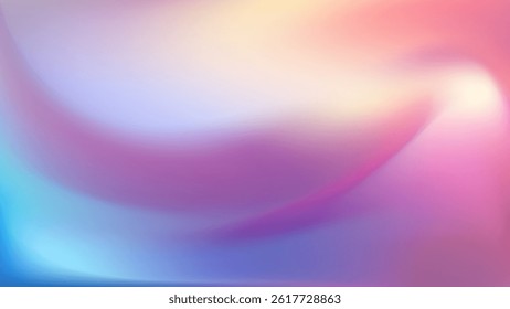 Light pink blue gradient iridescent background. Rainbow colored pearlescent bg. Unicorn modern hologram neon wallpaper. Chrome cosmic print. Vector illustration, EPS 10.