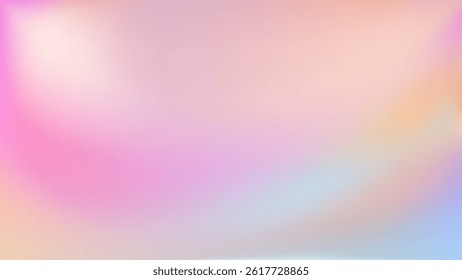 Light pink blue gradient iridescent background. Rainbow colored pearlescent bg. Unicorn modern hologram neon wallpaper. Chrome cosmic print. Vector illustration, EPS 10.
