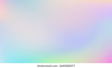 Light pink blue gradient iridescent background. Rainbow colored pearlescent bg. Unicorn modern hologram neon wallpaper. Chrome cosmic print. Vector illustration, EPS 10.