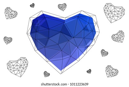 Light Pink, Blue vector abstract Triangle Geometrical Heart on white polygonal background.
