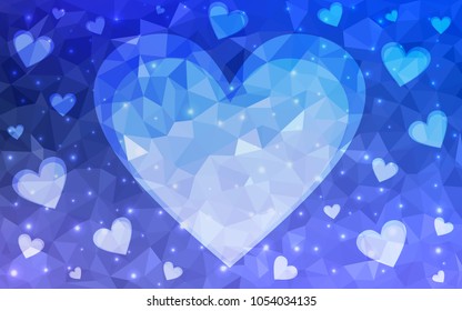 Light Pink, Blue vector abstract Triangle Geometrical Heart on white polygonal background. Happy Valentine's Day Greeting Card. Stock template for your design.