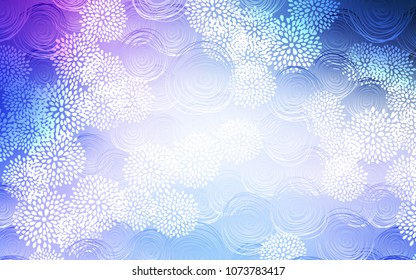 Light Pink, Blue vector abstract doodle pattern. Sketchy doodles with flowers on blurred background. The pattern can be used for wallpapers and coloring books.