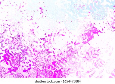 Hellrosa, abstraktes Design der blauen Vektorillustration mit Blättern, Blumen. Abstrakte Illustration mit Blättern und Blumen. Handgemalt Design für Web, Prospekte.