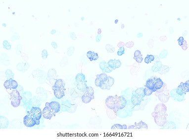 Light Pink, Blue vector abstract backdrop with flowers. Flowers in natural style on white background. New template for your brand book.