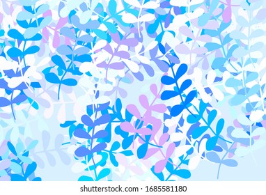 Light Pink, Blue vector abstract backdrop with leaves. Blurred decorative design in Indian style with leaves. Pattern for heads of websites, designs.
