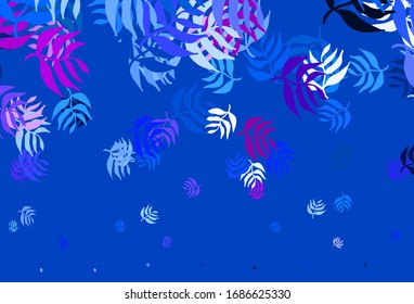 Light Pink, Blue vector abstract backdrop with leaves. Doodle illustration of leaves in Origami style with gradient. Hand painted design for web, leaflets.