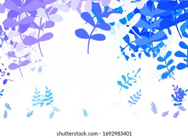 Light Pink, Blue vector abstract pattern with leaves. Sketchy doodles with leaves on blurred background. A new texture for your wallpaper design.