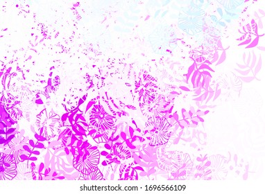 Light Pink, Blue vector abstract backdrop with leaves. Blurred decorative design in Indian style with leaves. Doodle design for your web site.