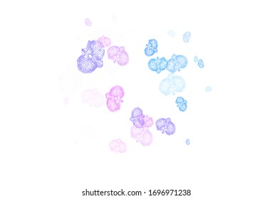 Light Pink, Blue vector abstract pattern with flowers. Illustration with colorful abstract doodle flowers. A new texture for your wallpaper design.
