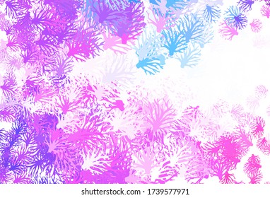 Light Pink, Blue vector abstract pattern with leaves. Leaves and branches with gradient on white background. Hand painted design for web, wrapping.