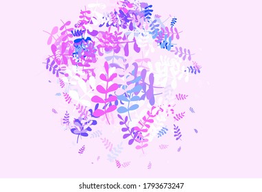 Hellrosa, blaue Vektorgrafik abstraktes Design mit Blättern. Neue farbige Illustration im Doodle-Stil mit Blättern. Eine neue Textur für Ihr Tapete-Design.