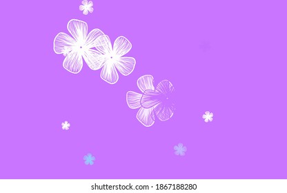 Light Pink, Blue vector abstract background with flowers. Sketchy doodle flowers on white background. New template for your design.