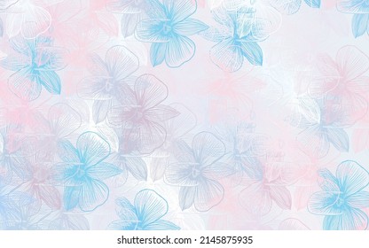 Light Pink, Blue vector abstract pattern with flowers. Colorful illustration with flowers in doodle style. A new texture for your wallpaper design.