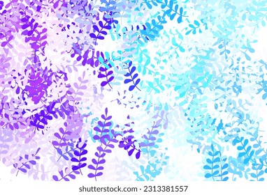 Hellrosa, blauer, abstrakter Hintergrund mit Blättern. Farbige Illustration im Doodle-Stil mit Blättern. Neuer Stil für Ihr Business-Design.