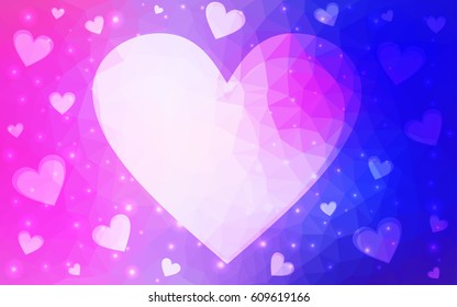 Light Pink, Blue vector abstract Triangle Geometrical Heart on white polygonal background. Happy Valentine's Day Greeting Card. Stock template for your design.