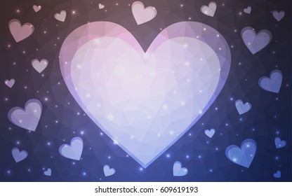Light Pink, Blue vector abstract Triangle Geometrical Heart on white polygonal background. Happy Valentine's Day Greeting Card. Stock template for your design.