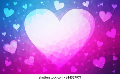 Light pink, blue vector abstract glitter heart shape on white background in love concept for valentine's day with sweet and romantic moment. Polygonal design for your business.