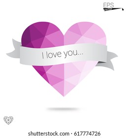 Light Pink, Blue vector abstract glitter heart shape on white background in love concept for valentine's day with sweet and romantic moment. Polygonal design for your business.
