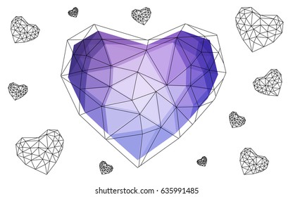 Light Pink, Blue vector abstract Triangle Geometrical Heart on white polygonal background. Happy Valentine's Day Greeting Card. Stock template for your design.