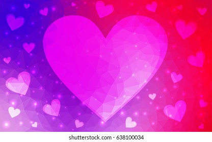 Light Pink, Blue vector abstract Triangle Geometrical Heart on white polygonal background. Happy Valentine's Day Greeting Card. Stock template for your design.