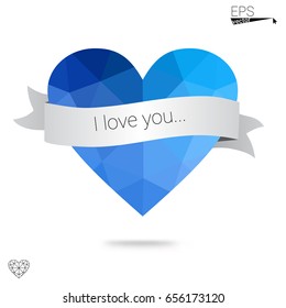 Light Pink, Blue vector abstract Triangle Geometrical Heart on white polygonal background. Happy Valentine's Day Greeting Card. Stock template for your design.