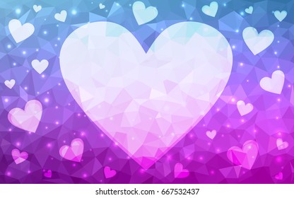 Light Pink, Blue vector abstract glitter heart shape on white background in love concept for valentine's day with sweet and romantic moment. Polygonal design for your business.