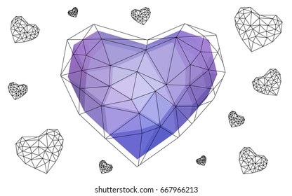 Light Pink, Blue vector abstract glitter heart shape on white background in love concept for valentine's day with sweet and romantic moment. Polygonal design for your business.