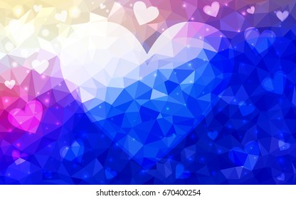 Light Pink, Blue vector abstract Triangle Geometrical Heart on white polygonal background. Happy Valentine's Day Greeting Card. Stock template for your design.