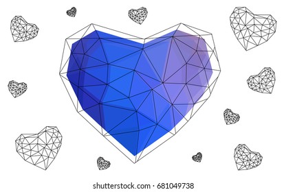 Light Pink, Blue vector abstract glitter heart shape on white background in love concept for valentine's day with sweet and romantic moment. Polygonal design for your business.