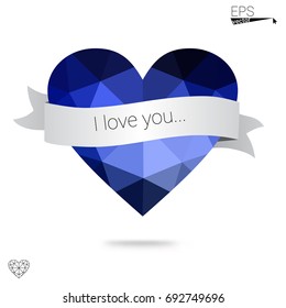 Light Pink, Blue vector abstract Triangle Geometrical Heart on white polygonal background. Happy Valentine's Day Greeting Card. Stock template for your design.