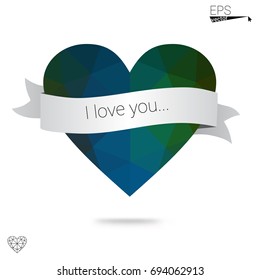 Light Pink, Blue vector abstract Triangle Geometrical Heart on white polygonal background. Happy Valentine's Day Greeting Card. Stock template for your design.