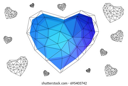 Light Pink, Blue vector abstract Triangle Geometrical Heart on white polygonal background. Happy Valentine's Day Greeting Card. Stock template for your design.