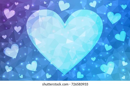 Light Pink, Blue vector abstract Triangle Geometrical Heart on white polygonal background. Happy Valentine's Day Greeting Card. Stock template for your design.