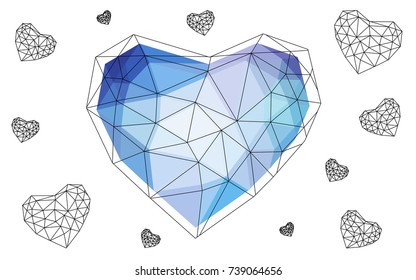 Light Pink, Blue vector abstract glitter heart shape on white background in love concept for valentine's day with sweet and romantic moment. Polygonal design for your business.