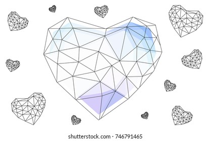 Light Pink, Blue vector abstract glitter heart shape on white background in love concept for valentine's day with sweet and romantic moment. Polygonal design for your business.