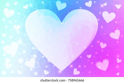 Light Pink, Blue vector abstract glitter heart shape on white background in love concept for valentine's day with sweet and romantic moment. Polygonal design for your business.