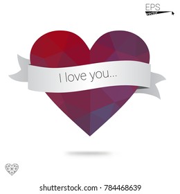 Light Pink, Blue vector abstract Triangle Geometrical Heart on white polygonal background. Happy Valentine's Day Greeting Card. Stock template for your design.