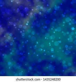 Light Pink, Blue vector backdrop with circles, stars. Illustration with set of colorful abstract spheres, stars. Design for textile, fabric, wallpapers.