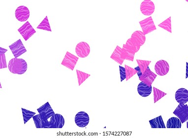 Light Pink, Blue vector backdrop with lines, circles, rhombus. Illustration with colorful circles, triangles, rectangles. Best design for your ad, poster, banner.